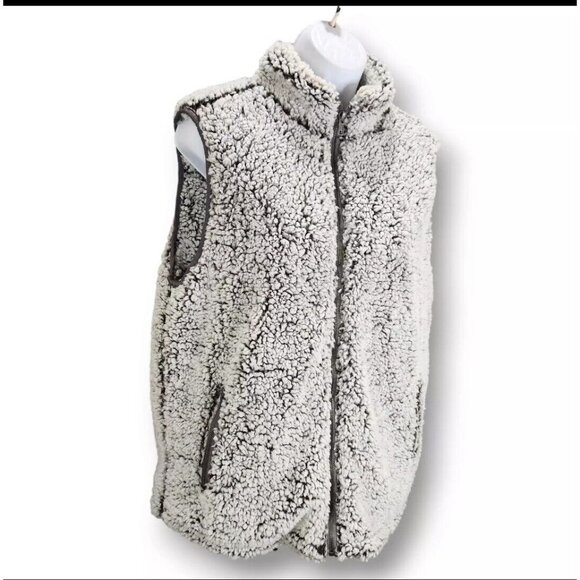 Thread and Supply Vest Jacket Womens Medium Gray Sherpa Fleece Pockets Fuzzy Fur - Picture 3 of 6
